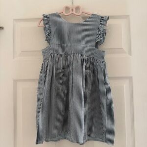 Minnow Girls Navy and White Striped Pinafore Dress Size 7/8